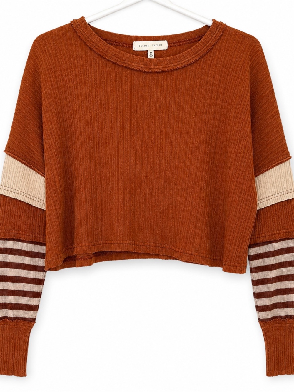 🧡 Crop Top M Boho Ribbed Striped Sleeve Super Cute for Fall! From Buckle